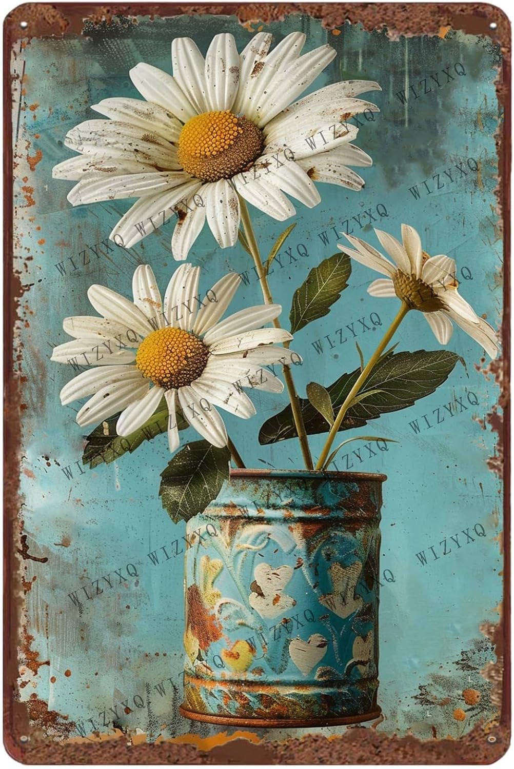 Wine Tag Label - Metalen borden Witte Daisy Flower Vintage