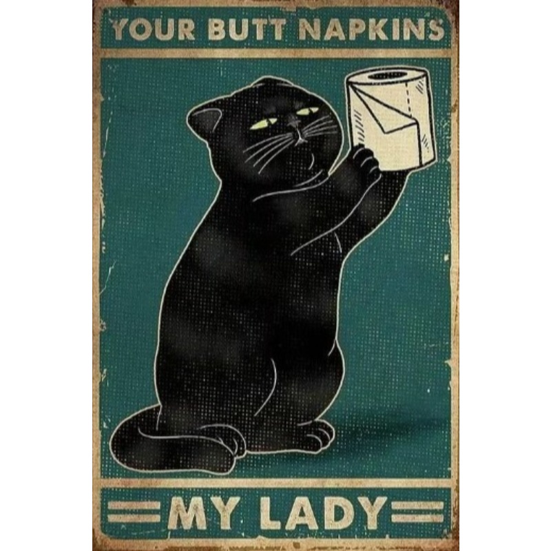 Wine Tag Label - Zwarte Grappige Kat Metalen Bord Vintage