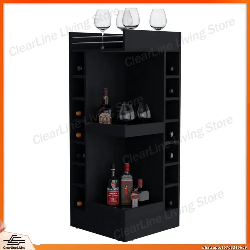 Zwarte hoekbar kast met wijnre - Wine Beer Rum recensie en prijs